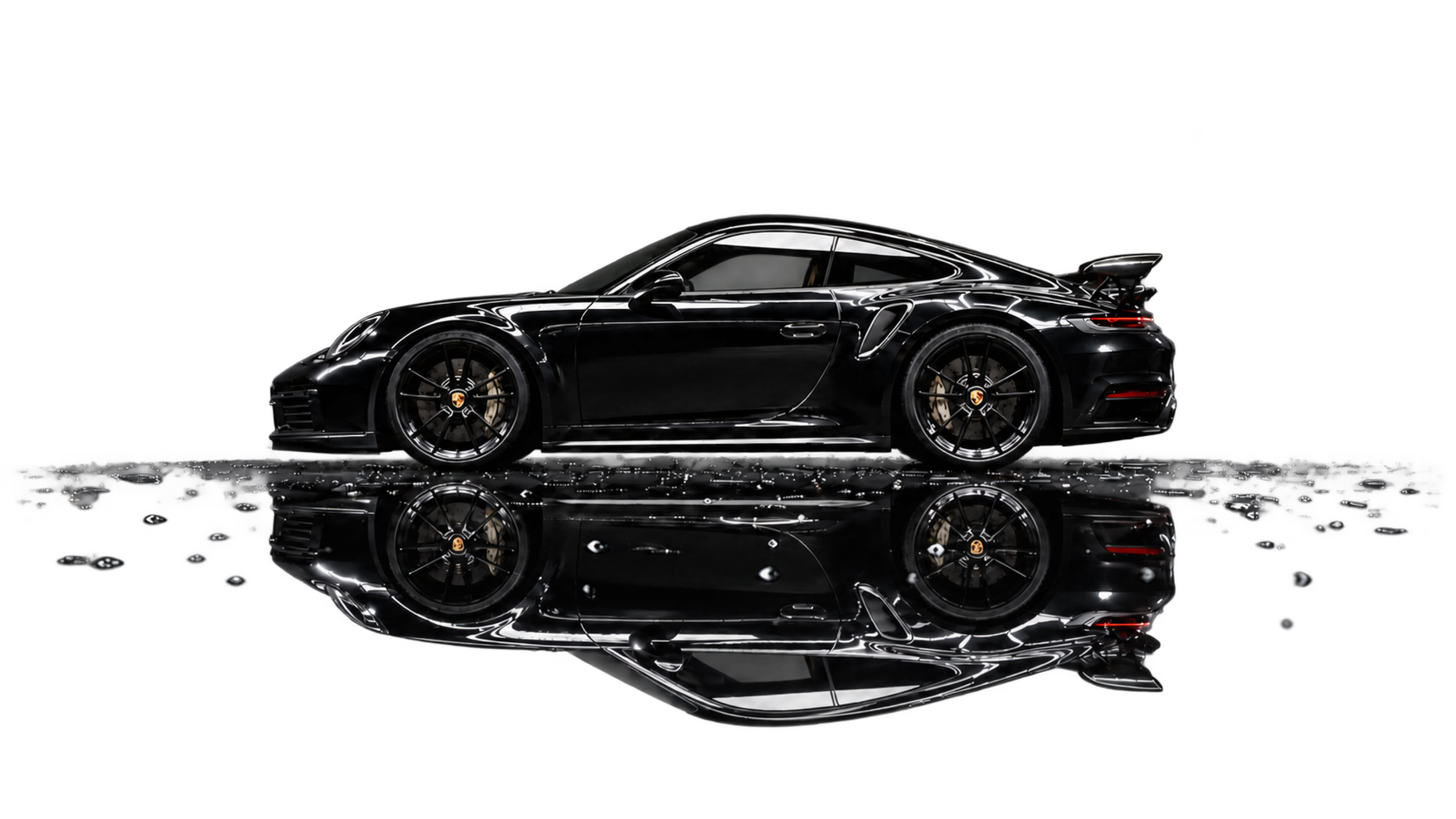 Black Porsche with full mirror reflection